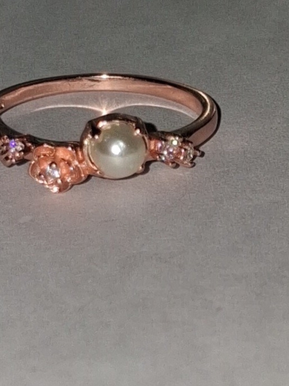 14K Rose Gold Sterling Silver Pearl Flower Ring